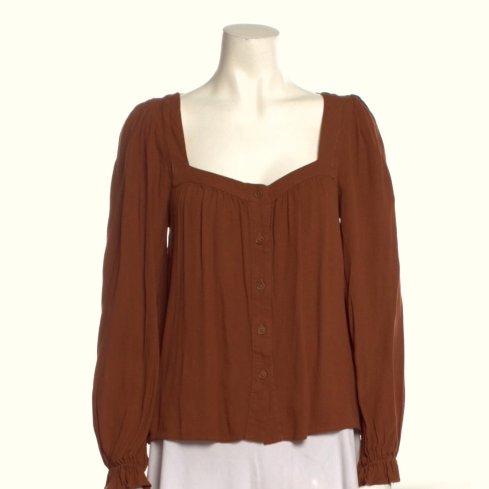 Reformation Square Neck Bronze Tie Waist Blouse XS NWT